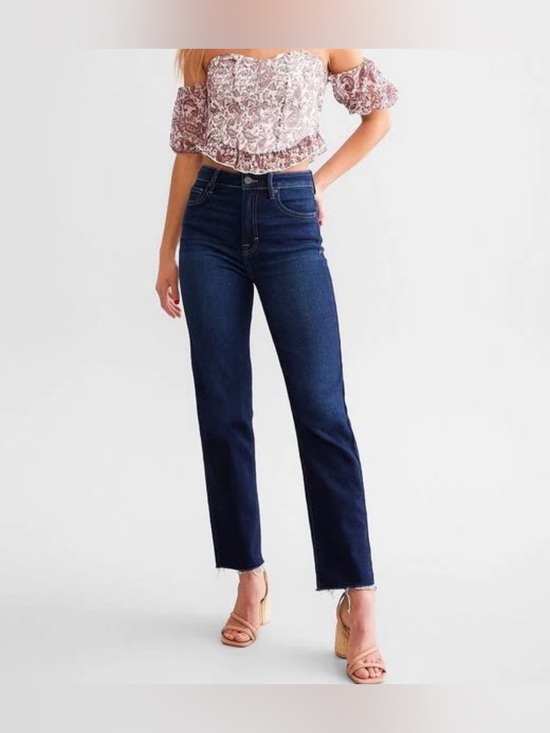 Hidden Jeans Denim - Hidden Jeans Straight Leg Deep Indigo Raw Hem High Rise 24 Baddie Y2K Minimalist